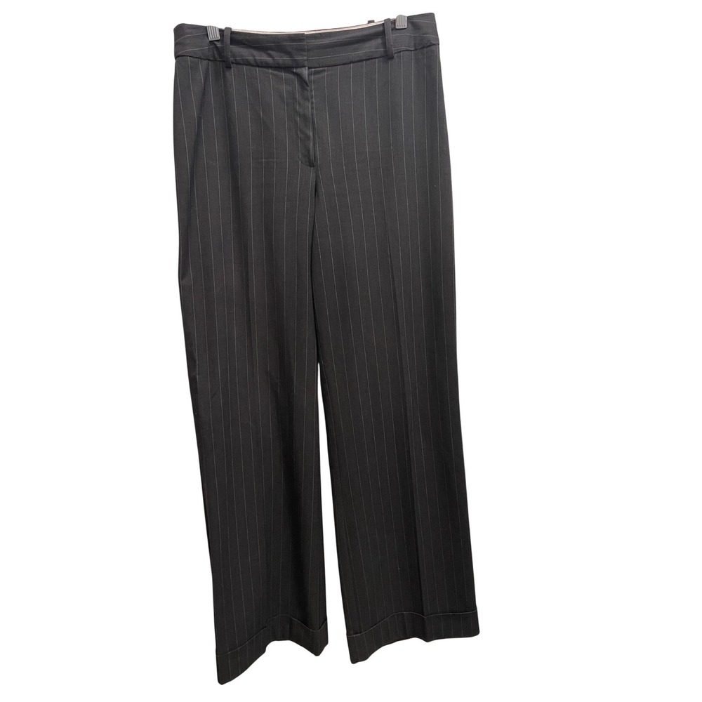 Worthington Tall Stretch Women 12T Black Pinstripe Wide Leg Trousers